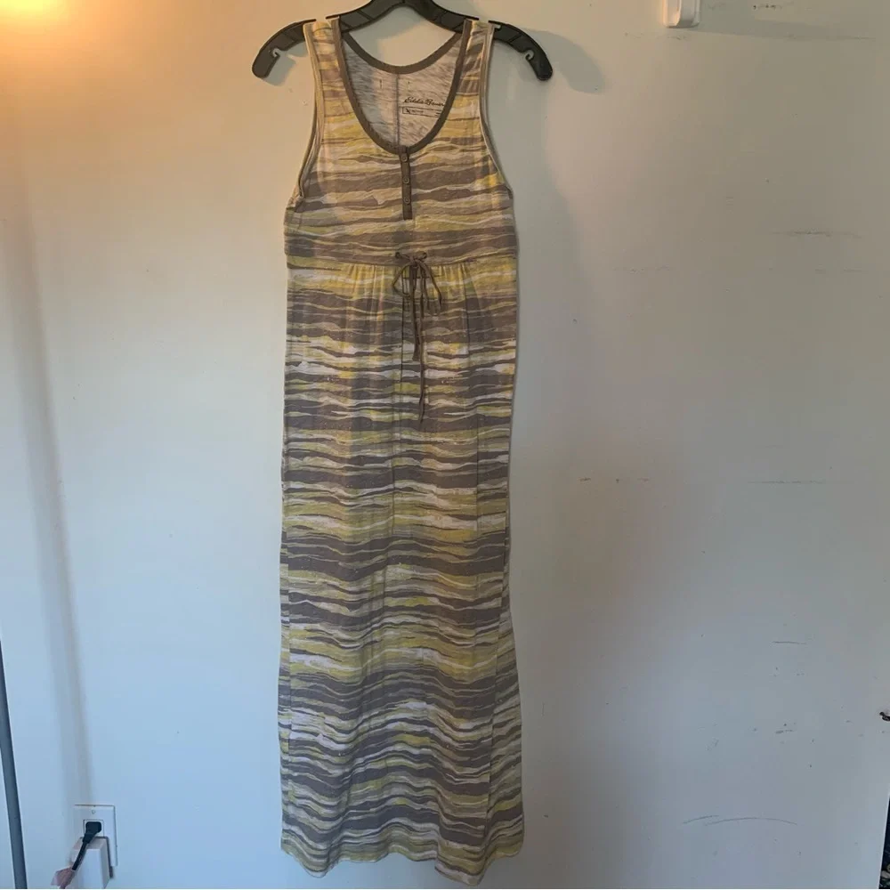 Eddie Bauer tank dress henley neckline drawstring waist petite small casual
